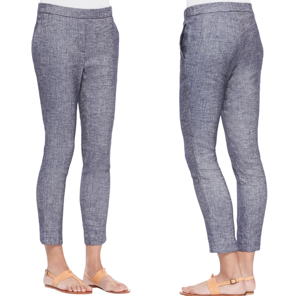 Theory | Thaniel Slim Cropped Chambray Linen Pull On Pants Blue Size 10